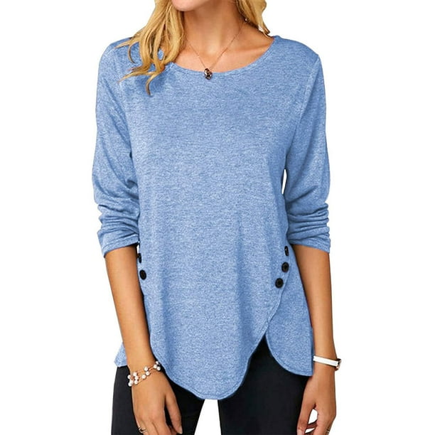 Photno Womens Casual Loose Solid Blouse Irregular Hem Sweatshirt Fashion Long Sleeve Pullover Tops 